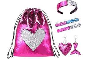 Wodasi Mochila de Lentejuelas Bolsa Mermaid Reversible Lentejuelas Drawstring Mochila Brillante Bolsa de Hombro al Aire Libre, Niña Mochilas de Lentejuelas, Lentejuela Mochila con Cordón, 6Pcs