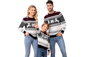 Clearlove Weihnachtspullover Familie Set Damen Weihnachtspulli Herren Christmas Reindeer Winter Pullover Sweater Strickpullover Warm Jumper
