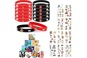 LETTERASHQP Piraten Party Mitgebsel, 34 Stück Piraten Kindergeburtstag Mitgebsel mit Piraten Silikonarmband Kinder Piraten Schnapparmband Piraten Tattoos für Kindergeburtstag Gastgeschenk Piraten Deko
