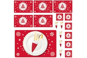 NSXC Christmas Table Decoration - 18Pcs Christmas Placemats Coasters Cutlery set, Christmas Placemats Sets, Christmas Table Mats, Home Table Mats, Washable Heat Proof Table Mats