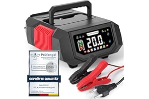 Autobatterie Ladegerät 12V/24V, HAUSPROFI 20A Intelligentes Batterieladegerät KFZ mit Einstellbarem Strom, 9-Stufige Ladung & Reparaturmodus für Auto, Motorrad, LKW, Blei-Säure, AGM, Lithium LiFePO4