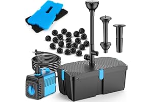 FEOXSHAL Teichfilter mit Springbrunnenpumpen-Kits, 60W Teichpumpe und Filter-Kit mit Tauchwasserpumpe