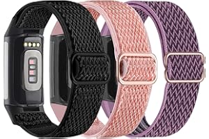 Nigaee 3 Pack Elastic Nylon Straps Compatible with Fitbit Charge 5/Charge 6 Strap, Stretchy Adjustable Fabric Breathable Replacement Straps for Women Men