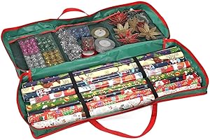 Home Flair Christmas Wrapping and Decoration Storage Bag Fabric Gift Wrap Organiser for Wrapping Paper, Ribbons and Bows