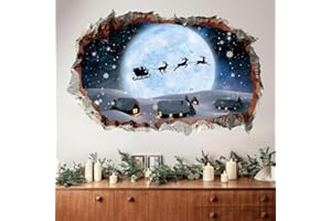 HPNIUB Christmas Santa Claus Wall Stickers,Christmas Window Stickers,Airplane Santa Claus Wall Decals,3D Christmas Wall Decoration for Living Room Kids Bedroom Nursery Winter Party Decor (3D Elk)