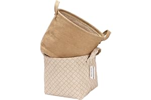 Sea Team Storage Cestas Organizer Box Bins in Yute and Cotton Linen Plegable con Manija Decorativa para Home Toiletry Stationery Sundries Toys Jewerly Color Beige 26 x 26 x 26 cm, 2 unidades