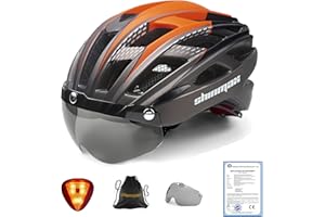 Shinmax kask rowerowy, certyfikat CE, kask rowerowy ze zdejmowanymi okularami ochronnymi, wizjer, dla dorosłych, mężczyzn i kobiet, regulowana ochrona bezpieczeństwa, tylne światło LED, do deskorolki, jazdy na nartach, snowboardzie NR-096