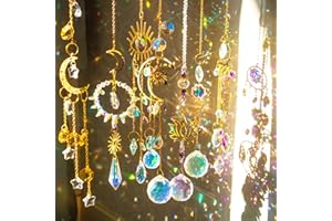 YEAHBOOM Kryształowy łapacz snów, 7 sztuk kryształowych lotosu koraliki, kryształowy odbijacz, kryształowe pryzmaty, wiszące tęczowe pryzmat okno, wiszące wiszące okna Suncatcher ozdoby do domu, ogrodu, ślubu