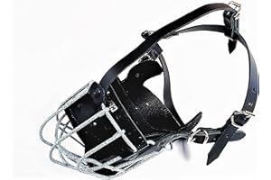 L&J PETS UK Bozal de metal de alambre fuerte para perro, bozal rottweiler, mastín Golden Retriever y otros (TR, cuero moteado/negro)