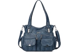 FOLOVEYA Bolso de Mano para Mujer Bolsa Mensajero Antirrobo Impermeable a la Moda Bolso de Compras con Múltiples Bolsillos Trabajo Senderismo Viajar Cuero PU Azul B