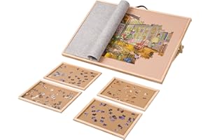 Lavievert Grande tavola per puzzle regolabile con 4 vassoi di ordinamento, copertura e cavalletto in legno, tavolo da puzzle portatile inclinabile con superficie antiscivolo