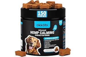 OKKÖBI Hemp Calming Chews For Dogs Anxiety 150 pcs - For stress, travel, check-up, barking or grooming - Calming Treats - Dog Anxiety Relief Chews - Chicken