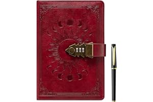ZXHQ Journal Intime avec Code 21 x 15,5 cm – 224 pages, Carnet Secret pour Adulte, Fille ou Garçon, Couverture en cuir PU, Bords Vintage, Design en relief Soleil et Lune-Rouge Bordeaux