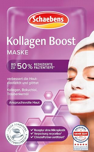 Schaebens Collagen Boost Mask - Intensive Care for Smoother and Younger Looking Skin with Collagen, Bakuchiol and Grape Seed Oil for Demanding Skin, 2 Applications