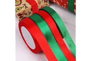 Schleifenband Weihnachten 100 Meters,funvce Rot/Grün Geschenkband zum Basteln Geschenk Verpackung,Satin Band Stoffband für Weihnachten Deko