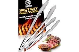 MOUNTAIN GRILLERS Pinze lunghe per griglie in Acciaio inox (30 e 40 cm) - 2 Pinze in metallo per griglie e barbecue con impugnatura antiscivolo resistente al calore - Utensili per grigliate facili da usare e lavare