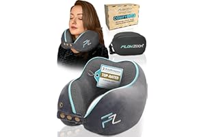 FLOWZOOM Comfy Coussin de Voyage en Mousse à Mémoire de Forme pour Avion et Voiture – Oreiller pour Avion Réglable, Soutien à 360°, Housse en Peluche Lavable et Pochette de Transport – Gris