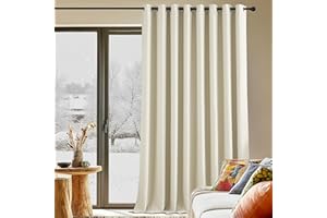 PONY DANCE Rideaux Occultants Thermique - Rideau à Oeillets de Fenêtre Tissu Lourd Lumineux Bloquer Isolation UV pour Chambre Grande Fenetre, L 300 x H 240 cm, Beige Clair, Lot de 1