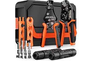SOMELINE Kit de Pince à Sertir Solaire pour Câble PV 2,5/4/6 mm² – 15 Paires de Connecteurs PV, Pince à Dénuder Automatique et Clés de Montage – Outils Solaires