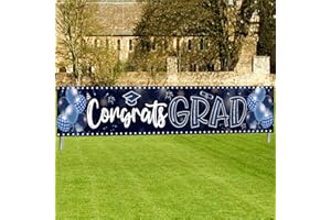 UNIIDECO 2025 Graduation Decorations Congrats Grad Banner 9.84x1.64ft Class of 2025 Graduation Backdrop Yard Sign for School College Indoor Outdoor Party Supplies (Dark Blue)