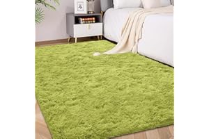 ‎FVVRAX FVVRAX Flauschiger Hochflor Teppich 120x180 cm Grün | Extra weicher Shaggy Teppich rutschfest für Wohnzimmer Schlafzimmer | Kuscheliger Bodenteppich für Kinder Haustiere