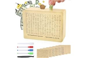 Fentar Hucha de Madera, Retro Caja de Ahorro 10.000 Euros, 500 to 10000 Caja de Ahorro, Personalización Huchas Originales para Adultos Niños, Hucha Ahorro 8 Pinzas de Pegatina Objetivo