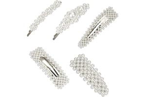 HONGXIN-SHOP Fermaglio per Capelli Pearl Hair Barrettes Argento Capelli a Clip a Forcella Laterale per Matrimonio Nuziale Signore Ragazze Donne 5 Pezzi