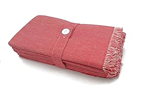 SweetNeedle Paquete De 12 Unidades Servilletas De Cena 100% De Algodón Tono Doble con Volantes - Rojo-Blanco - 50 X 50 Cm - Gran Tamaño, Calidad Pesada, Sin Pelusa, Servilletas De Categoría Hotel