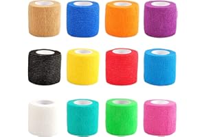 LEZEVN Berolle 12 Rolls 60 Yards Pet Vet Wrap Cohesive Bandages Self Adhesive Bandage Non-woven Elastic Sports Bandages for Wrist and Ankle Sprains Swelling