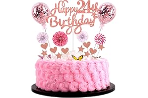 CNROSE Decorazione della torta 24esimo compleanno decorazione cake topper 24 decorazione della torta 24esimo compleanno donna buon compleanno 24 decorazione della torta 24 anni donna decorazione della torta