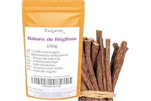 TAZARIN LTD 100g Bâton de réglisse - Glycyrrhiza glabra - Reglisse Baton | bâton de reglisse bois à macher - Arôme & Goût Intense - 100% Naturel, Pur et Sans Additifs - TazarinLtd