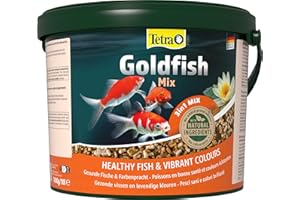 Tetra Pond Goldfish, Alimento para carpines dorados y peces de agua fría, mezcla 3en1 con escamas, sticks y gammarus, cubo de 10 L
