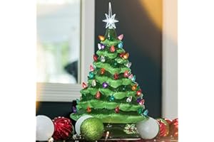 ZIMOYA Ceramic Christmas Tree Lamp, Creative Light Up Decorations for Home Kitchen Office (White)