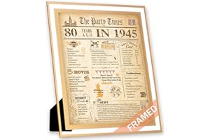 FALAMON Framed 1945 Birthday Poster UK, 80th Birthday Decorations for Women or Men Vintage Birthday Gifts 8x10 Inch Birthday Anniversary Poster Card for Grandparents, Husband, Wife, Mom, Dad