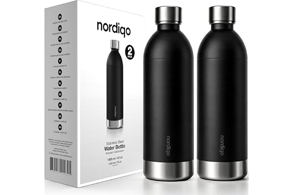Nordiqo Stålflaska 1.3L för Aarke Carbonator 3 & SMEG, 2-pack | BPA-fri. Utan utgångsdatum. Läckagesäker. Fylllinjer inne & ute. Ej för Aarke Pro. 1300 ml. Matt