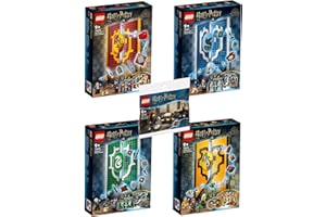BRICKCOMPLETE Lego 5er Set: 76409 Hausbanner Gryffindor, 76410 Hausbanner Slytherin, 76411 Hausbanner Ravenclaw, 76412 Hausbanner Hufflepuff & 30392 Hermines Schreibtisch