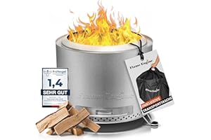 grillshop.at Feuerschale rauchfrei 50x43cm - Edelstahl Grill Feuerschalen für den Garten - Flame Engine Feuertonne mit Grillrost optional - Modell Buddy mit Füßen