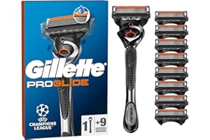 Gillette ProGlide Razor for Men, 1 Gillette Razor, 9 Razor Blade Refills, Designed for a Close Shave, with Lubrastrip