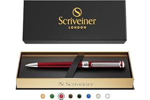 ‎SCRIVEINER Scriveiner Kugelschreiber Deep Crimson Red - Hochwertiger Design Kugelschreiber in Purpurrot mit Chromveredelung, schwarze Schmidt Ersatzmine, Geschenkbok, Professionelle Kugelschreiber