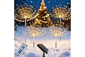 XRR Luces Solares Exterior Jardin, 4 Piezas 120 LED Solares Fuegos Artificiales Luces impermeable 8 Modos Luz Solar Exterior para caminos de césped, terraza(Blanco cálido)