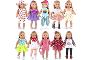 EBUDDY 10 Sets Doll Clothes Accessories Include Bikini Outfit Dress Rompers for 18 Inch American Girl, Our Generation Dolls