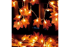 AGOTD Łańcuch świetlny z liśćmi klonu, 3 m, 20 diod LED, jesienny liść klonu, girlanda z liści na Halloween, do wnętrz, na imprezę, wesele, Boże Narodzenie, dożynki, dekoracja stołu