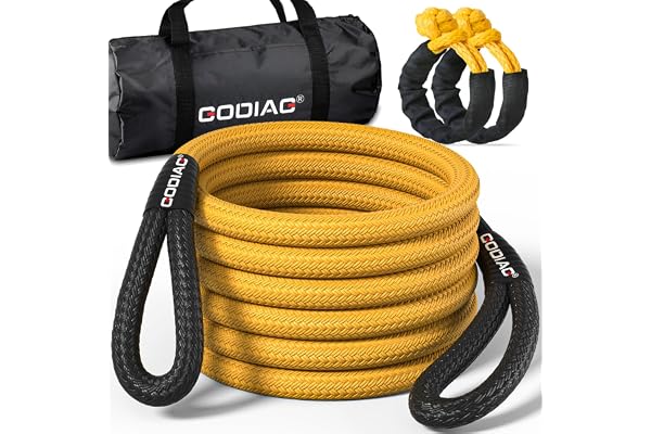 GODIAG Corde de Remorquage Voiture avec Gants Antidérapants et Sac de Rangement, Capacité de Charge 33000 lbs, Sangle de Remorquage pour Le Secours Routier des Camions, Camionnettes et ATV, 6 m