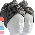 ELEXACARE Turbante per Capelli, Asciugamano Turbante con Bottone (2 Pezzi, Grigio Scuro), Asciugamano in Microfibra per Capo 