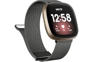 Tobfit für Fitbit Versa 4/3/Sense 2 Armband - Edelstahl Handgelenk Metall Ersatz Armband für Herren & Damen (Schwarz)