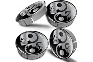 Biomar Labs® 4 x 60mm 3D Universal Wheel Hub Centre Caps Yin Yang Symbol Skull Silver Center Rims CS 2