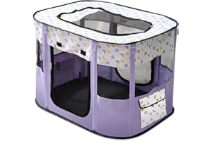 FLOVIPPET Parque para Mascotas Portátil, Corralito Rectangular para Perros, Recinto Plegable para Gatos Conejos Cachorros, Caseta Cama para Gatos para Uso en Interiores y Exteriores (Púrpura, XXL)