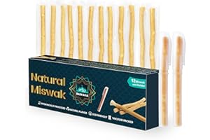 RAWAHA 12 Pcs Miswak Sticks with Holder - Vacuum Sealed Natural Chewing Miswak Sticks for Teeth - Natural Flavored Toothbrush for Teeth Whitening, Oral Health, and Fresh Breath || Pack of 12