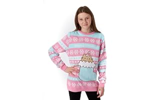 Pusheen Suéter Rosa de Punto navideño para niñas | Jersey Festivo navideño - Adorablemente Acogedor | Elegante Ropa navideña The Cat Comparta el espíritu navideño | Lindo Regalo