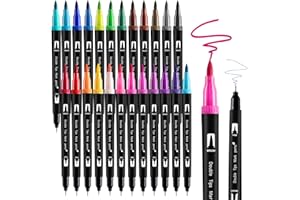 Thboxes 24 Farben Dual Brush Pen Set, Filzstifte Dicke und Dünne Pinselstifte Wasserbasierte Marker Filzstifte Kinder Erwachsen Malen Zeichnen Skizzieren Journaling Kalligrafie DIY